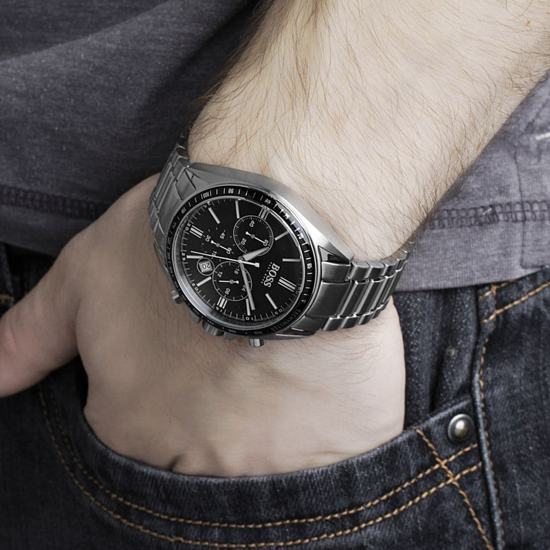 Hugo Boss Driver Chronograph Black Dial Silver Steel Strap Watch For Men - 1513080 Buy Now By Hugo Boss