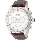 Hugo Boss Ikon Chronograph White Dial Brown Leather Strap Watch for Men - 1513175
