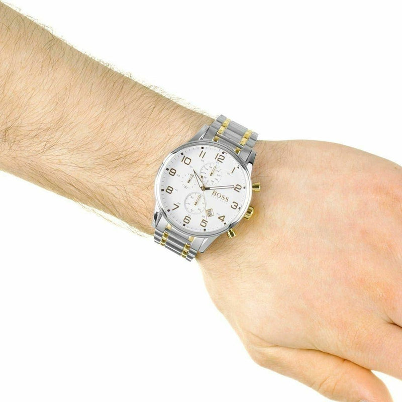 Hugo Boss Areoliner Chronograph White Dial Two Tone Steel Strap Watch for Men - 1513236 Buy Now By Hugo Boss