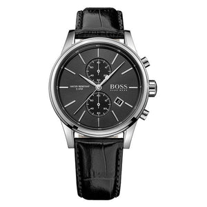 Hugo Boss Jet Chronograph Black Dial Black Leather Strap Watch for Men - 1513279