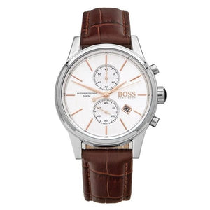 Hugo Boss Jet Chronograph Silver Dial Brown Leather Strap Watch for Men - 1513280