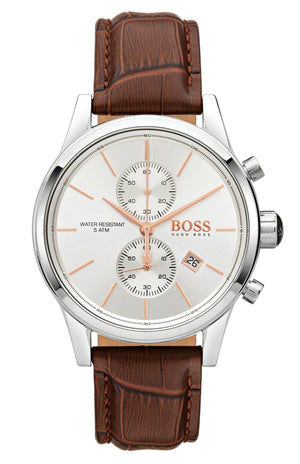 Hugo Boss Jet Chronograph Silver Dial Brown Leather Strap Watch for Men - 1513280