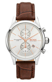 Hugo Boss Jet Chronograph Silver Dial Brown Leather Strap Watch for Men - 1513280