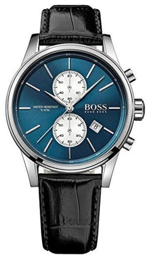Hugo Boss Jet Chronograph Blue Dial Black Leather Strap Watch for Men - 1513283