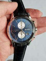 Hugo Boss Jet Blue Dial Black Leather Strap Watch for Men - 1513283 Buy Now By Hugo Boss
