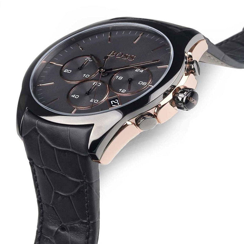 Hugo Boss Onyx Chronograph Grey Dial Black Leather Strap Watch For Men - HB1513366 Buy Now By Hugo Boss