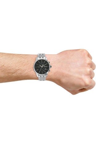Hugo Boss Jet Black Dial Silver Steel Strap Watch for Men - 1513383 Buy Now By Hugo Boss