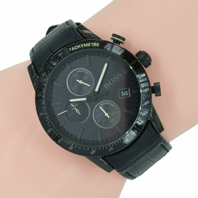 Hugo Boss Rafale Chronograph Black Dial Black Leather Strap Watch For Men - 1513389 Buy Now By Hugo Boss