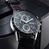 Hugo Boss Rafale Chronograph Black Dial Black Leather Strap Watch For Men - 1513390 Buy Now By Hugo Boss