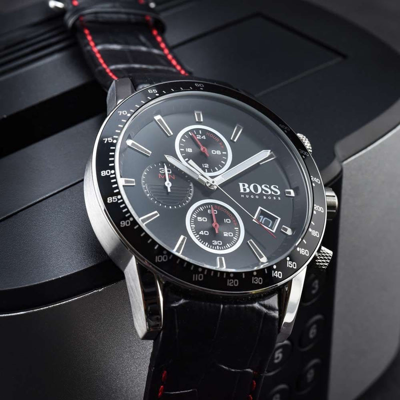 Hugo Boss Rafale Chronograph Black Dial Black Leather Strap Watch For Men - 1513390 Buy Now By Hugo Boss