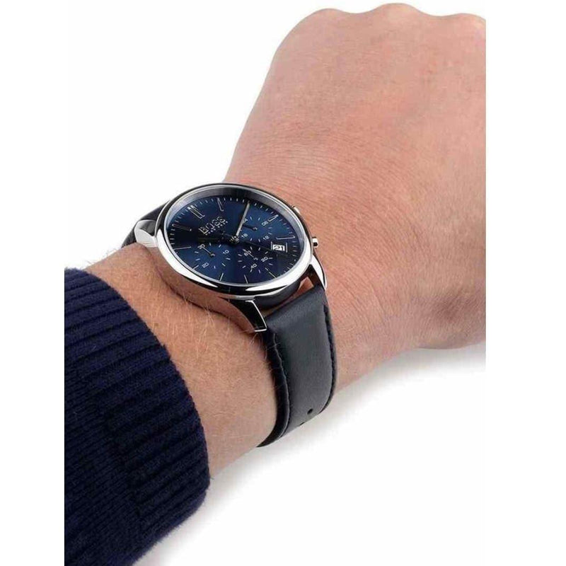 Hugo Boss Time One Blue Dial Black Leather Strap Watch for Men - 1513431 Buy Now By Hugo Boss