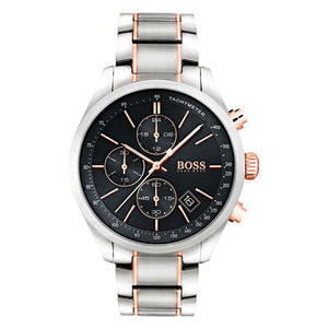 Hugo Boss Grand Prix Chronograph Black Dial Two Tone Steel Strap Watch for Men - 1513473
