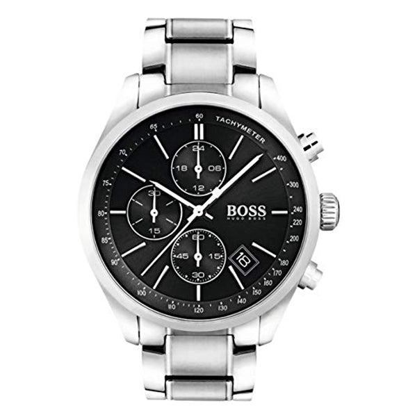 Shop Hugo Boss Grand Prix Black Dial Silver Steel Strap Watch for Men - 1513477 in USA