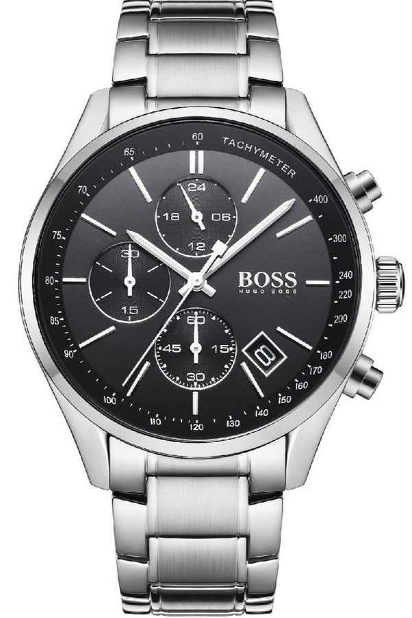 Shop Hugo Boss Grand Prix Black Dial Silver Steel Strap Watch for Men - 1513477 in USA