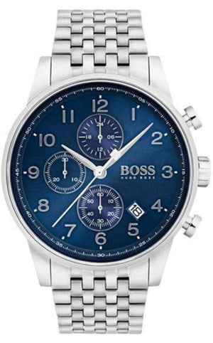 Hugo Boss Navigator Chronograph Blue Dial Silver Steel Strap Watch for Men - 1513498