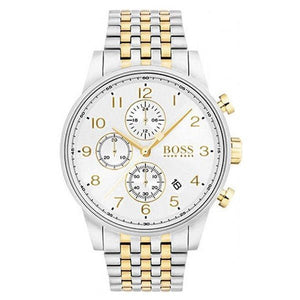 Hugo Boss Navigator Chronograph White Dial Two Tone Steel Strap Watch for Men - 1513499
