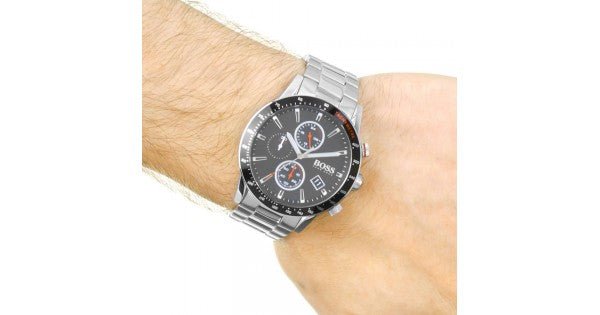 Shop Hugo Boss Rafale Chronograph Black Dial Silver Steel Strap Watch for Men - 1513509 in USA