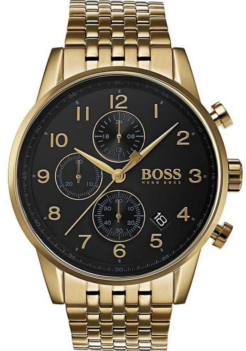 Hugo Boss Navigator Black Dial Gold Steel Strap Watch for Men - 1513531 Buy Now By Hugo Boss