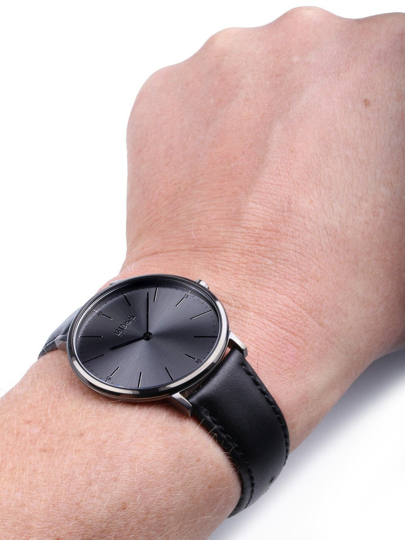 Hugo Boss Modern Grey Dial Black Leather Strap Watch for Men - 1513540 Buy Now By Hugo Boss