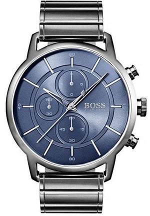Hugo Boss Architectural Chronograph Blue Dial Grey Steel Strap Watch for Men - 1513574