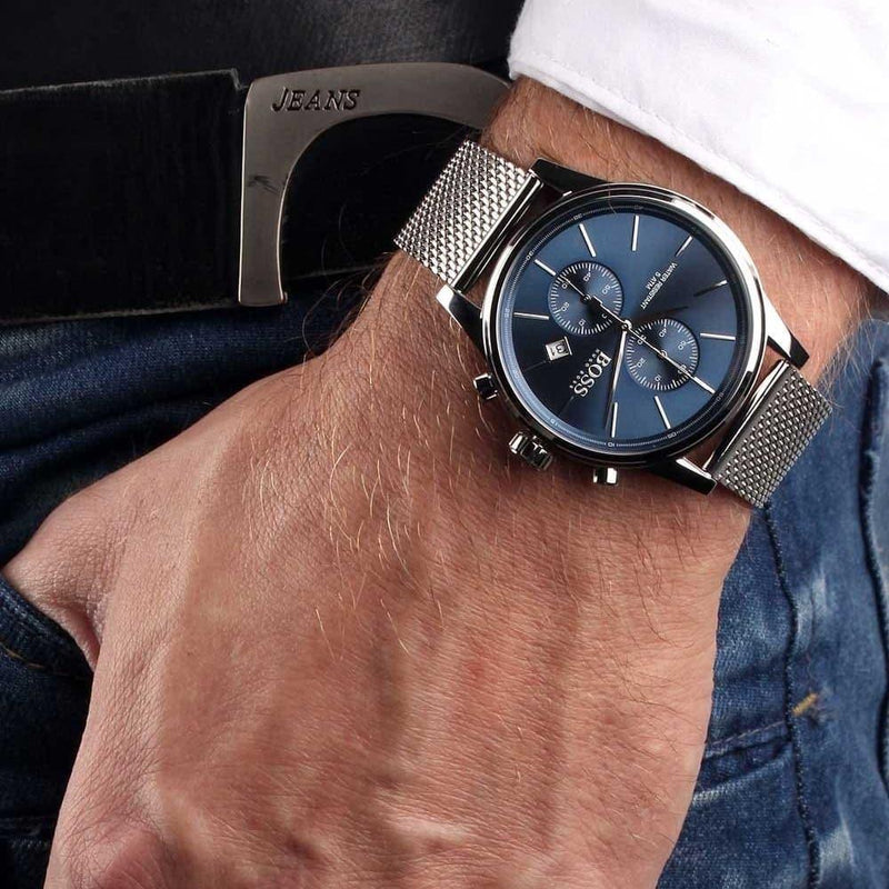 Hugo Boss Jet Blue Dial Gunmetal Mesh Bracelet Watch for Men - 1513677 Buy Now By Hugo Boss