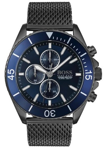 Shop Hugo Boss Ocean Edition Blue Dial Black Mesh Bracelet Watch for Men - 1513702 in USA