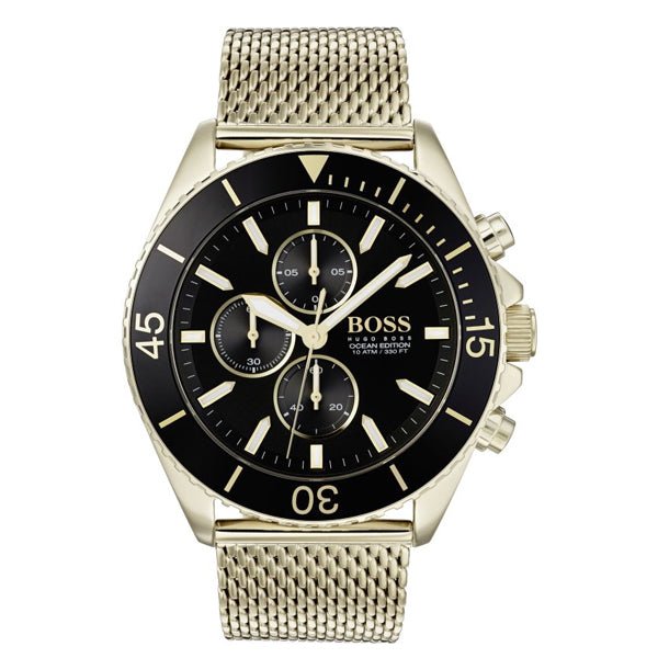 Shop Hugo Boss Ocean Edition Black Dial Gold Mesh Bracelet Watch for Men - 1513703 in USA