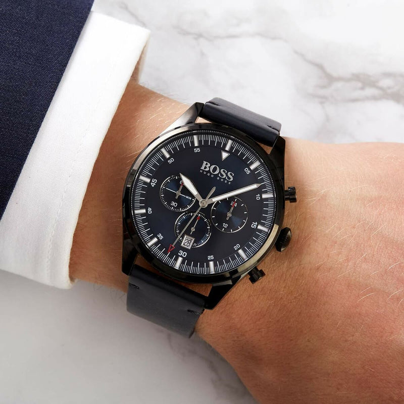 Hugo Boss Pioneer Quartz Blue Dial Blue Leather Strap Watch For Men - 1513711 Buy Now By Hugo Boss