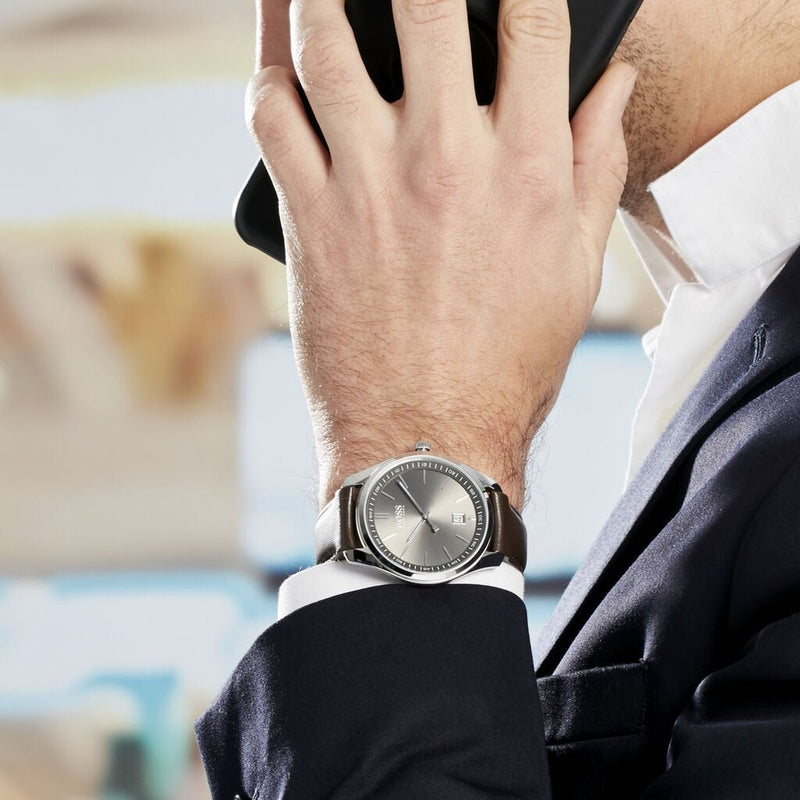 Hugo Boss Champion Grey Dial Brown Leather Strap Watch for Men - 1513815 Buy Now By Hugo Boss
