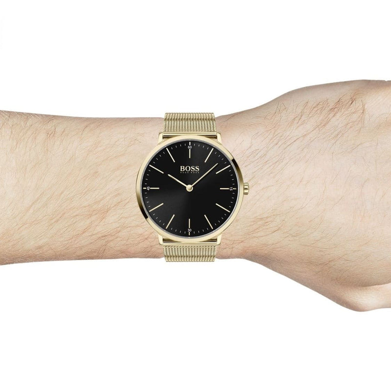 Hugo Boss Horizon Quartz Black Dial Gold Mesh Bracelet Watch For Men - HB1513735 Buy Now By Hugo Boss