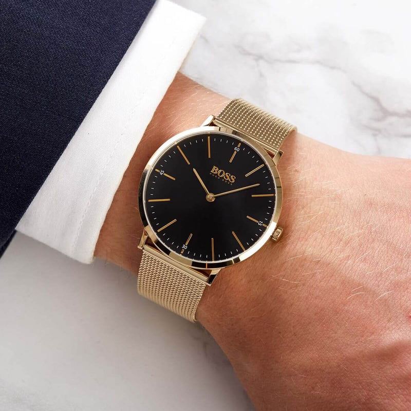 Hugo Boss Horizon Quartz Black Dial Gold Mesh Bracelet Watch For Men - 1513735 Buy Now By Hugo Boss