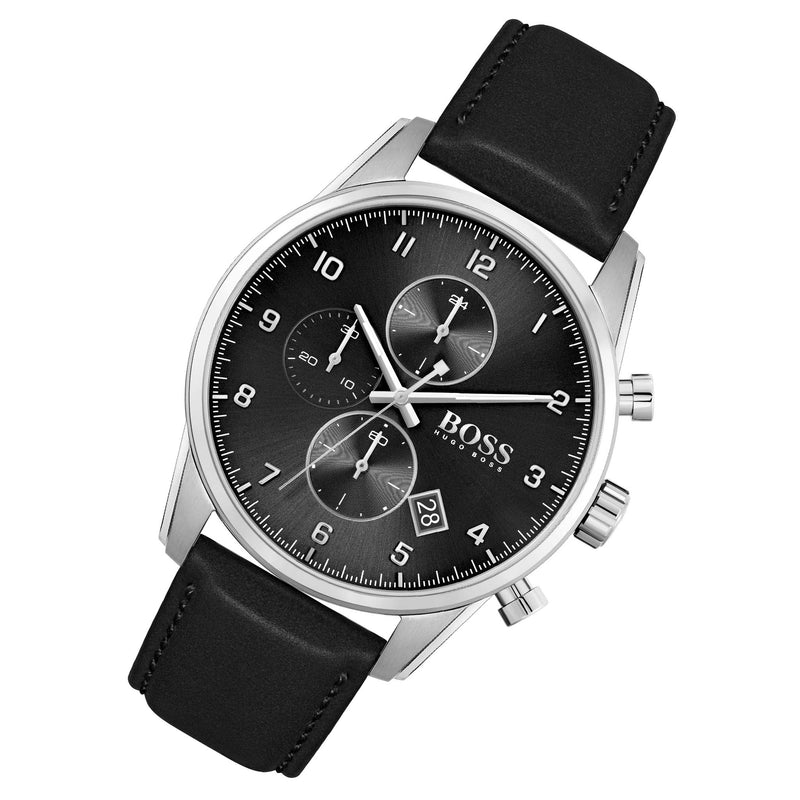 Hugo Boss Skymaster Black Dial Black Leather Strap Watch for Men - 1513782 Buy Now By Hugo Boss