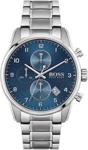 Hugo Boss Skymaster Chronograph Blue Dial Silver Steel Strap Watch for Men - 1513784