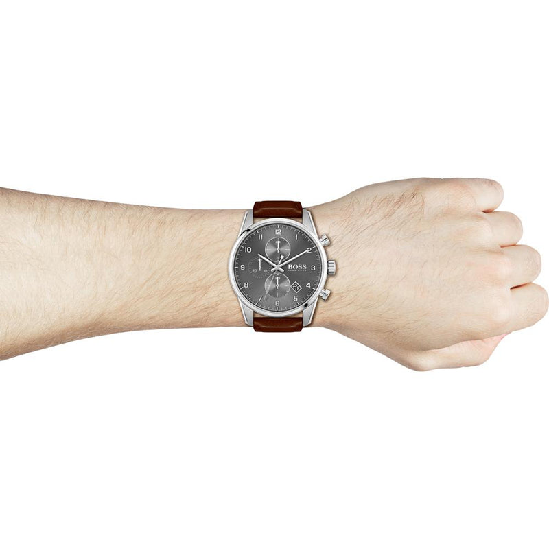 Hugo Boss Skymaster Grey Dial Brown Leather Strap Watch for Men - 1513787 Buy Now By Hugo Boss
