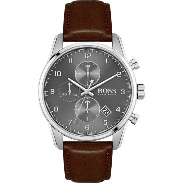 Hugo Boss Skymaster Grey Dial Brown Leather Strap Watch for Men - 1513787 Buy Now By Hugo Boss