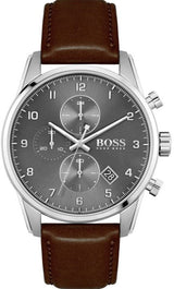 Hugo Boss Skymaster Grey Dial Brown Leather Strap Watch for Men - 1513787 Buy Now By Hugo Boss
