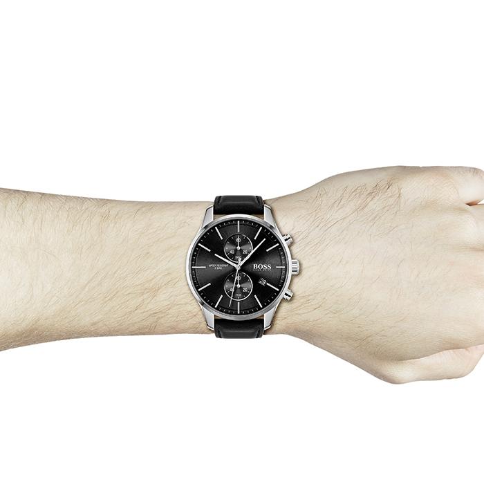 Hugo Boss Jet Black Dial Black Leather Strap Watch for Men - 1513279 Buy Now By Hugo Boss