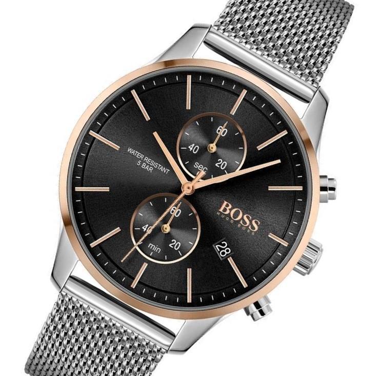 Hugo Boss Associate Black Dial Silver Mesh Bracelet Watch for Men - 1513805 Buy Now By Hugo Boss