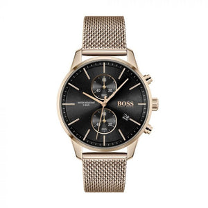 Hugo Boss Associate Chronograph Black Dial Rose Gold Mesh Bracelet Watch for Men - 1513806