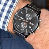Hugo Boss Associate Chronograph Black Dial Black Mesh Bracelet Watch for Men - 1513811