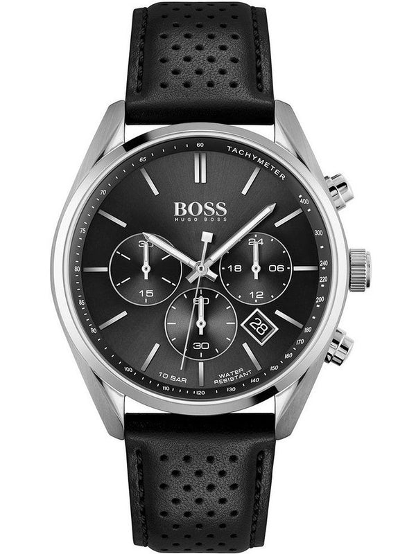 Shop Hugo Boss Champion Black Dial Black Leather Strap Watch for Men - 1513816 in USA