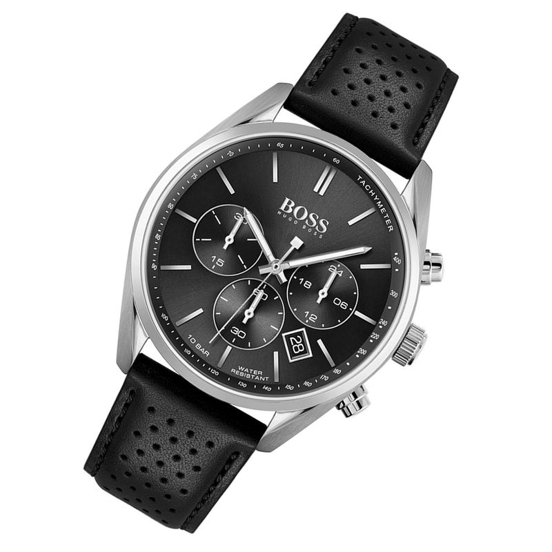 Shop Hugo Boss Champion Black Dial Black Leather Strap Watch for Men - 1513816 in USA