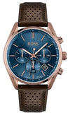 Hugo Boss Champion Chronograph Blue Dial Brown Leather Strap Watch for Men - 1513817