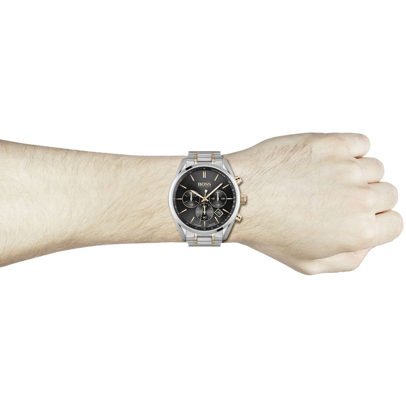 Shop Hugo Boss Grand Prix Black Dial Two Tone Steel Strap Watch for Men - 1513473 in USA