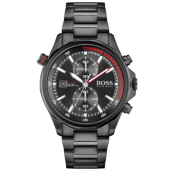 Shop Hugo Boss Globetrotter Black Dial Black Steel Strap Watch for Men - 1513825 in USA