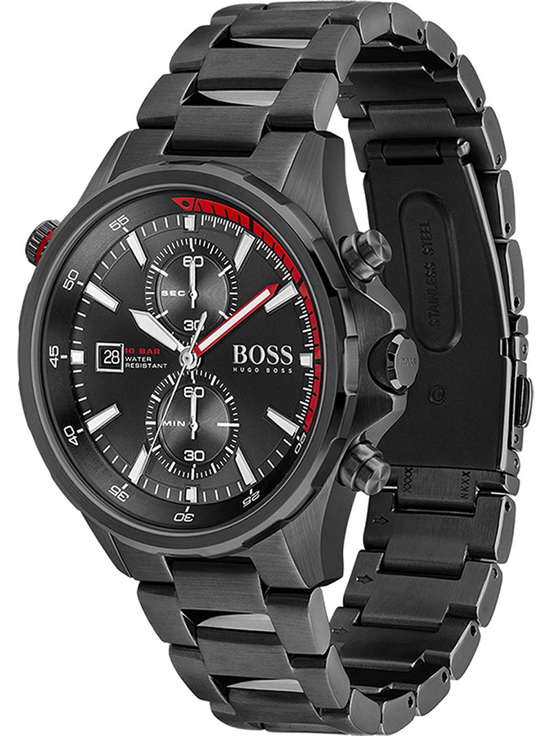 Shop Hugo Boss Globetrotter Black Dial Black Steel Strap Watch for Men - 1513825 in USA