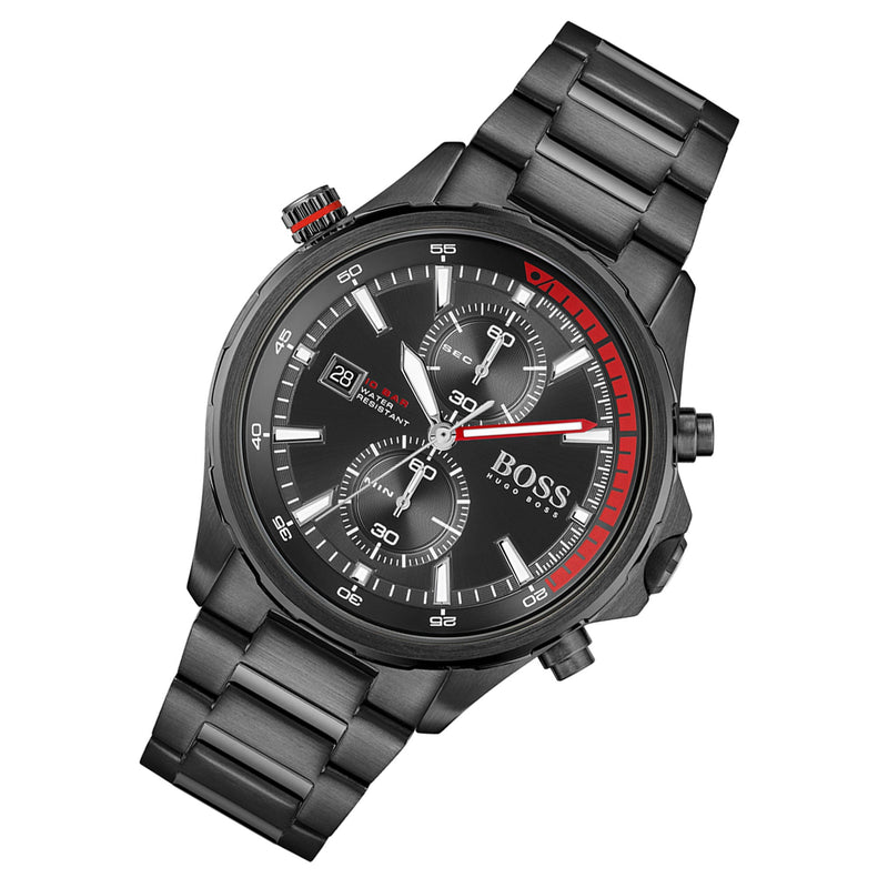 Shop Hugo Boss Globetrotter Black Dial Black Steel Strap Watch for Men - 1513825 in USA