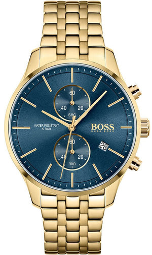 Hugo Boss Associate Chronograph Blue Dial Gold Steel Strap Watch for Men - 1513841