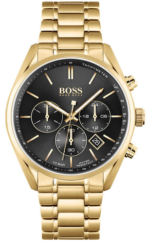 Hugo Boss Champion Chronograph Black Dial Gold Steel Strap Watch for Men - 1513848