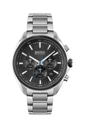 Hugo Boss Distinct Chronograph Black Dial Silver Steel Strap Watch for Men - 1513857